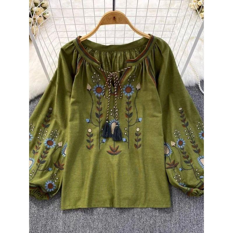 round Neck Loose Embroidered Shirts