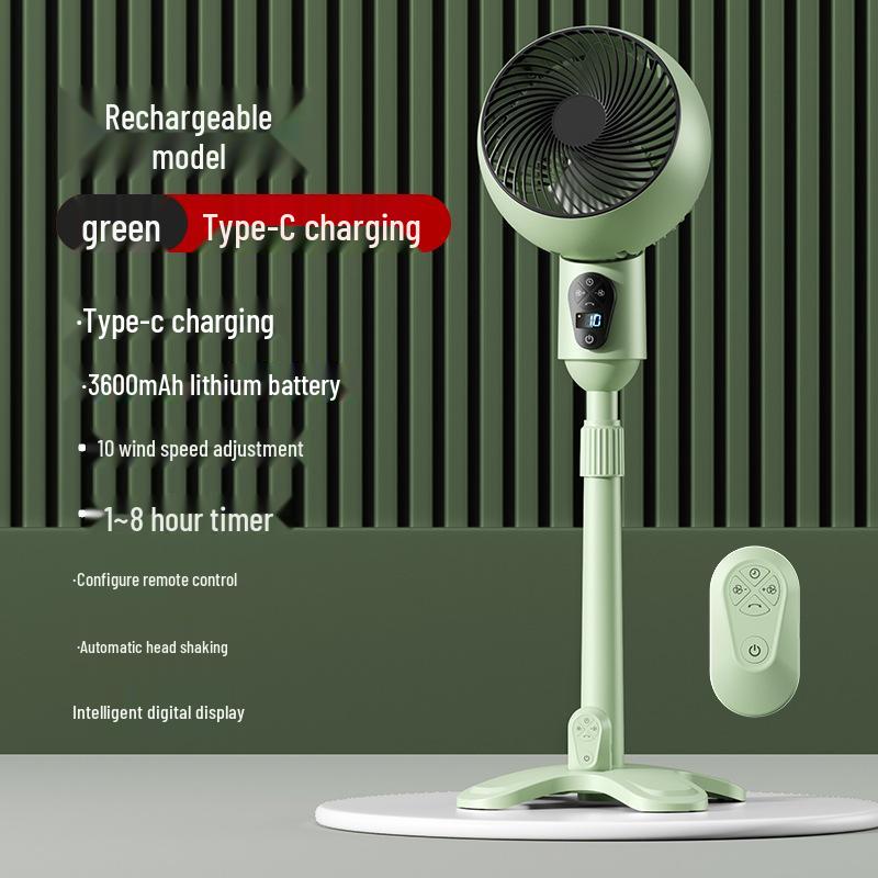 Rechargeable Remote-Controlled USB Air Circulation Floor Fan with Oscillation and Large Air Volume for Home or Office