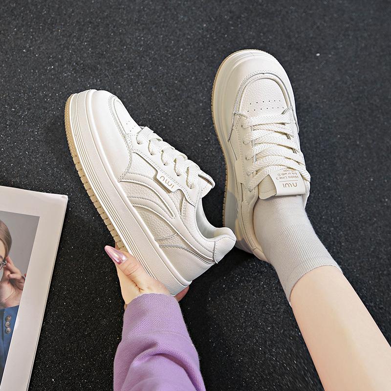 Leather Thick-soled White Shoes Women's Autumn New Height-increasing Women's Shoes Versatile Soft-soled Casual Sports Board Shoes
