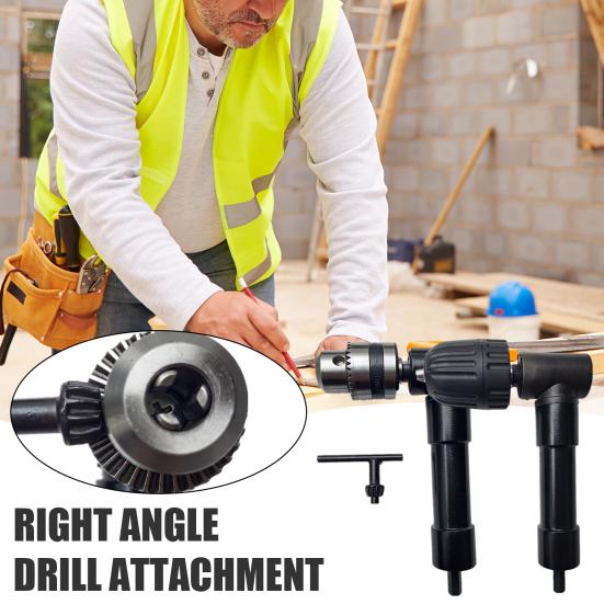 Right Angle Chuck for Power Drill 90 Degree Attachment, Corner Adapter with 0.8-10mm 3-Jaw Chuck, Compatible Most Bits Metal