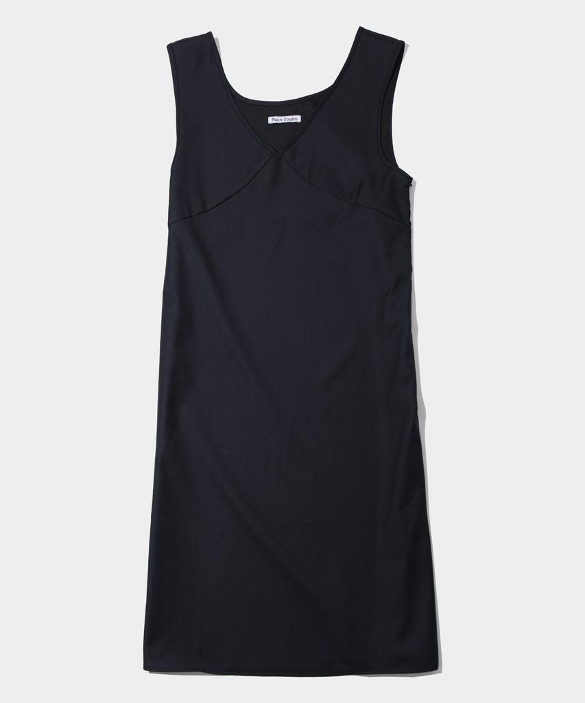 Place Studio Layered Slit V-Neck Sleeveless Midi Dress_2 Colors