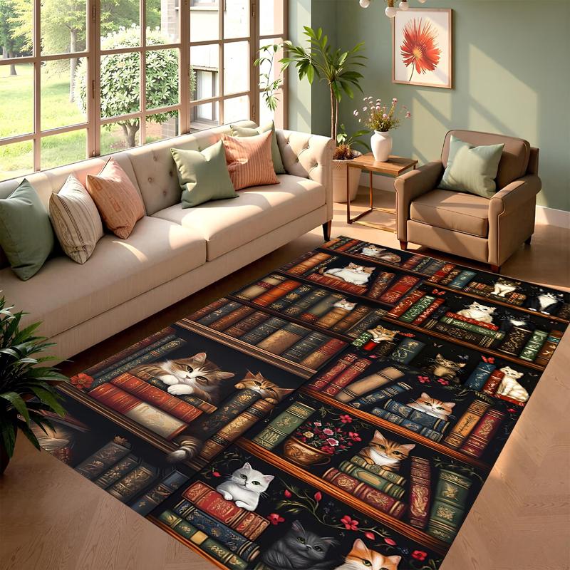 

Vintage Library Rug for Study RoomBookshelf Patterned Carpets,Classic Home Decor Elements Anti Slip Carpet Can Be Machine Washed 40x60CM