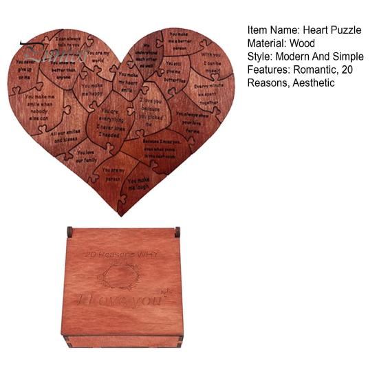 Love Heart Puzzle Reasons Why I You Gift for Boyfriend Girlfriend Husband Wife Romantic Fine Carved Wooden in Wood Box 20 Couples Gifts Valentine's