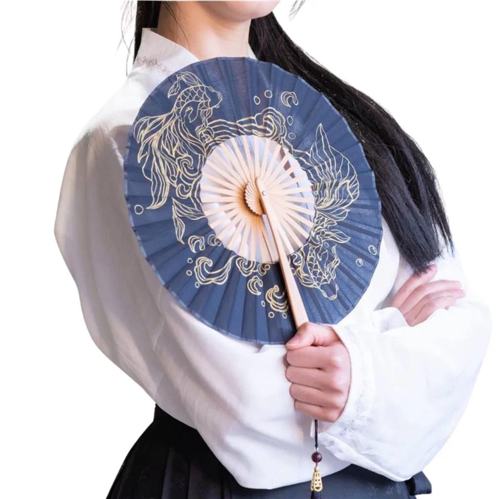 Chinese Style Green Jasmine Flower Folding Fan 360-Degree Folding Fan Round Fan Ancient Style Qipao Hanfu Dance Fan Portable Summer Fan