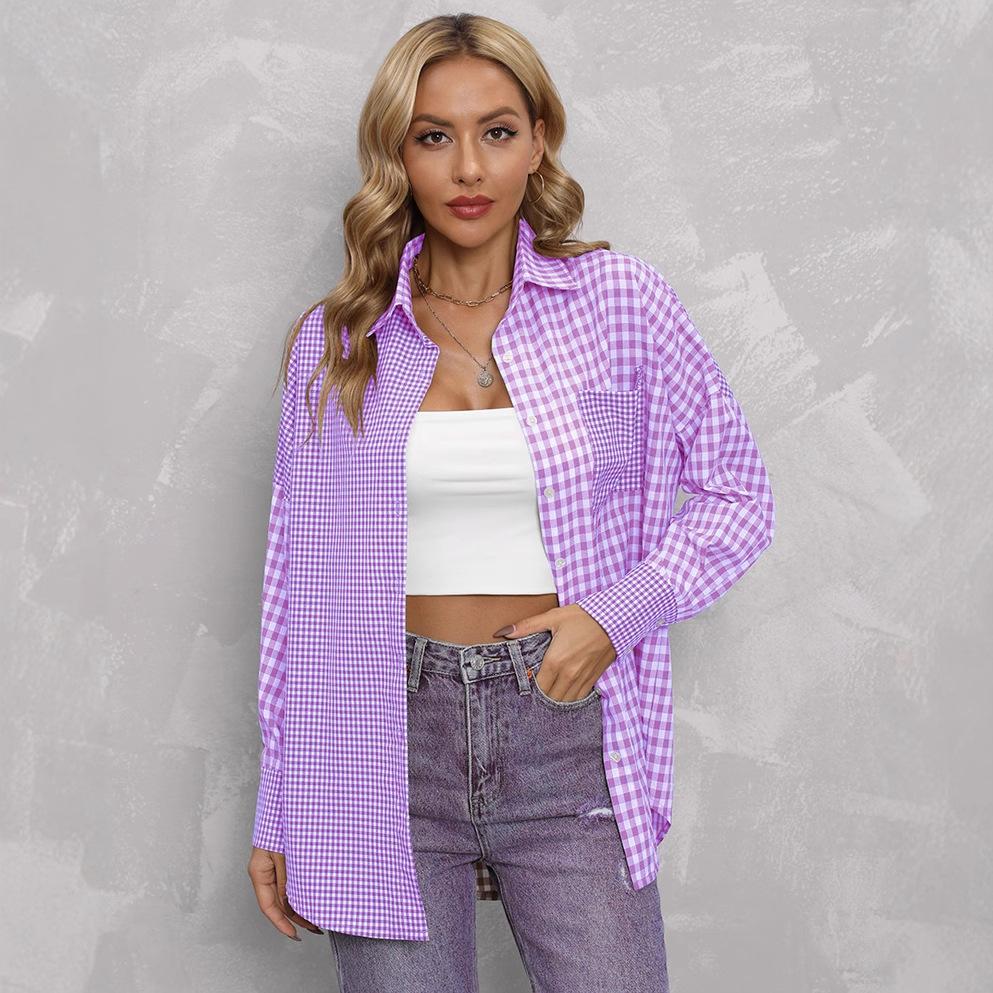 Women's Casual Plaid Shirt Long Sleeve Loose Fit Button Down Top with Multiple Color Options