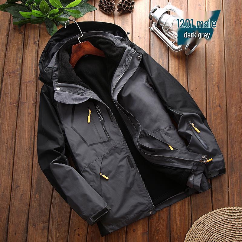 Men's 3-in-1 Outdoor Sports Jacket Set with Fleece - Mountaineering & Fishing Outerwear.