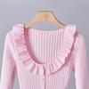 New Fall/Winter Bell-Sleeve Knit Sweater Dress for Women Stylish and Elegant Single-Breasted Ruffled Patchwork Pullover Knit Fishtail Dress