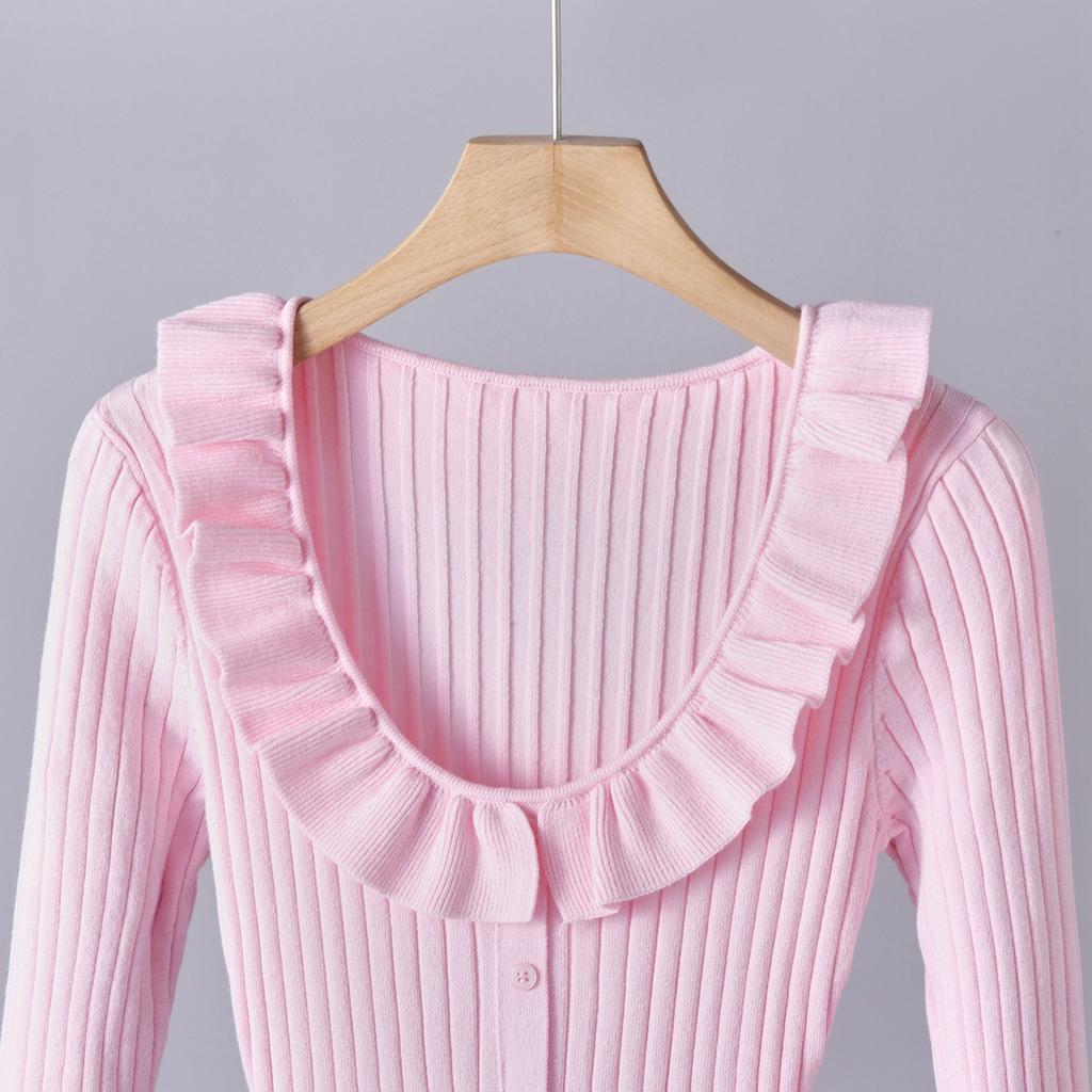 New Fall/Winter Bell-Sleeve Knit Sweater Dress for Women Stylish and Elegant Single-Breasted Ruffled Patchwork Pullover Knit Fishtail Dress