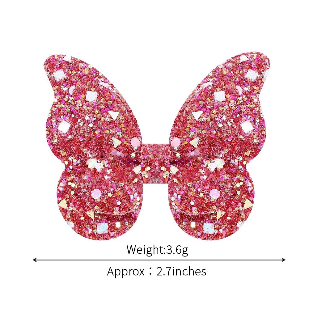 20 Stück 2,7'' Glänzende Schmetterlingsschleifen Haarspangen für Mädchen Glitzer Haarnadeln Haarspange Kopfschmuck Kinder Haaraccessoires