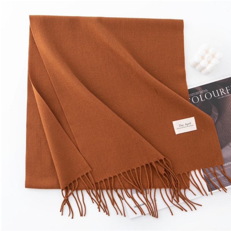 New Solid Color Maillard Imitation Cashmere Scarf for Women Autumn and Winter High End Simple Warm Shawl