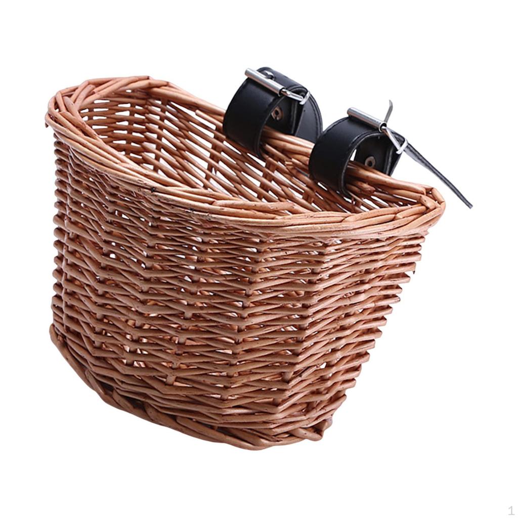 Bike Wicker Basket Bicycle Cargo Rack Bag Multi Purpose with Adjustable Straps Handlebar