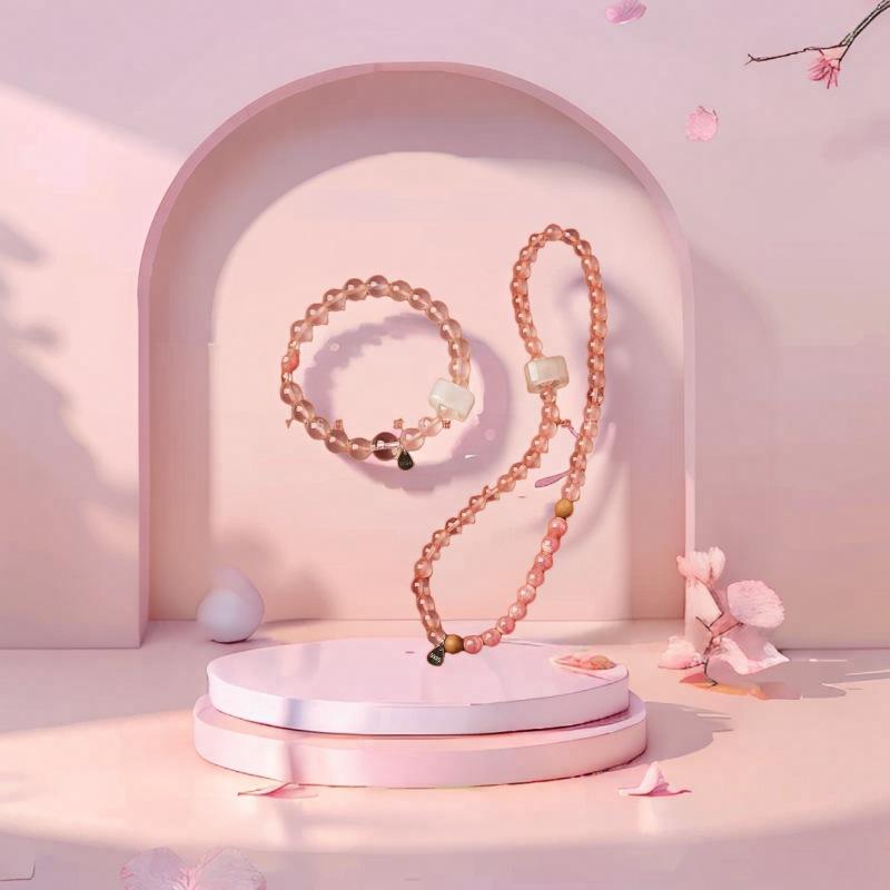 

High-quality niche natural rhodochrosite bracelet Two-strand peach blossom pink crystal bracelet with unique design