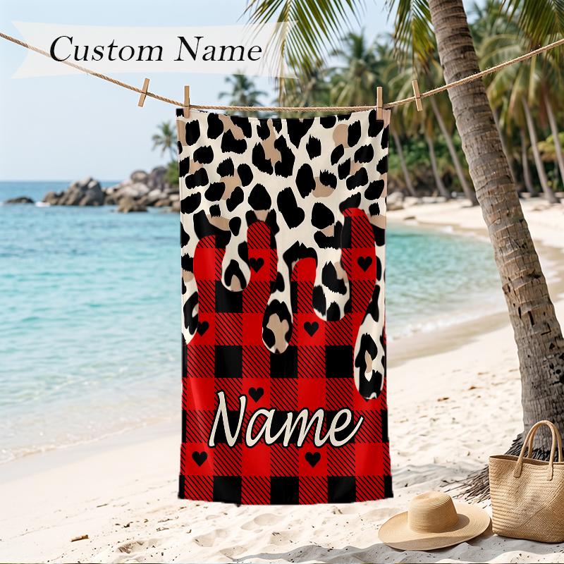 Leopard Custom Name Printed Beach Towel Personalized Soft Towel For Swimming Beach Travel