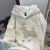 Autumn and winter retro printing heavy hooded sweater men's fleece thickened ruffian handsome loose versatile pullover woman