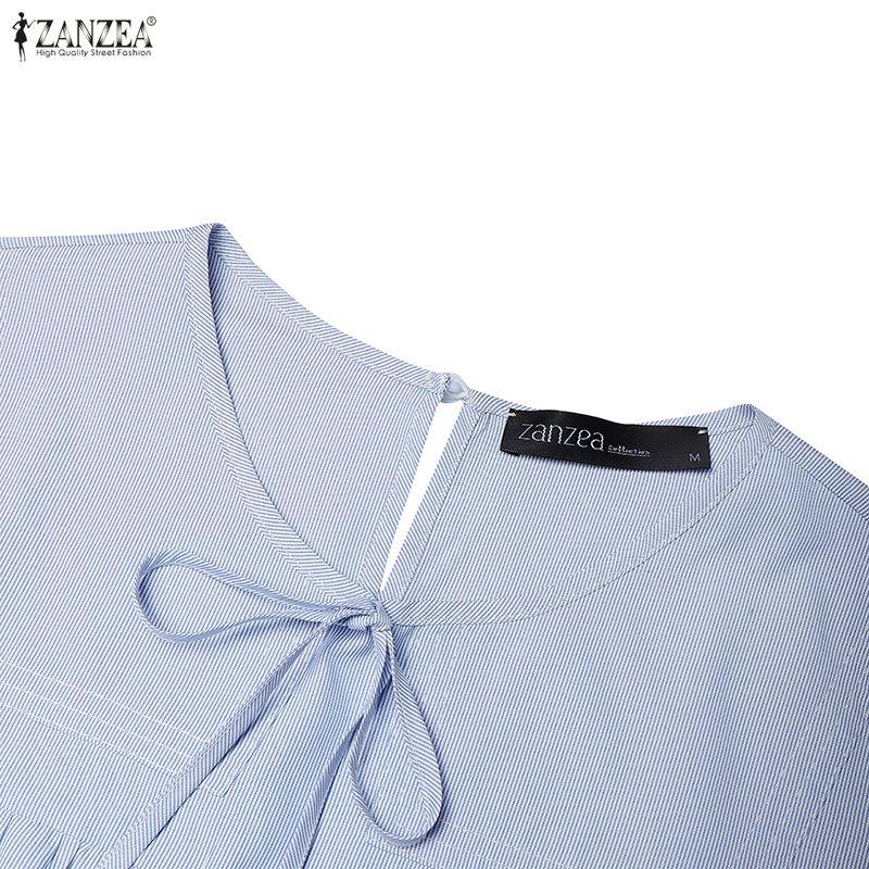 ZANZEA Women Casual Round Neck Loose 3/4 Sleeve Stripe Blouse