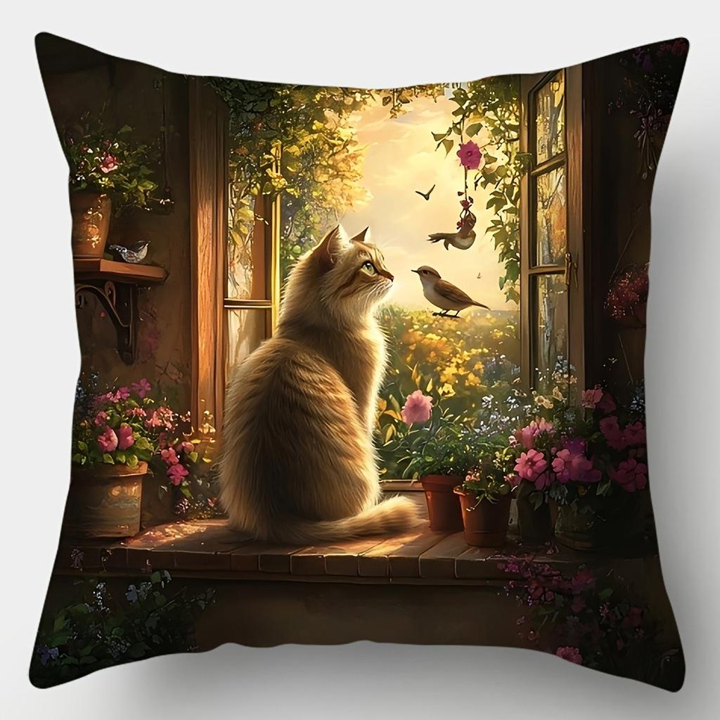 Charming Cat - Themed Pillowcases CollectionLiving Room Sofa Cushion Cover, Soft and Comfortable, Bedroom Room Decoration