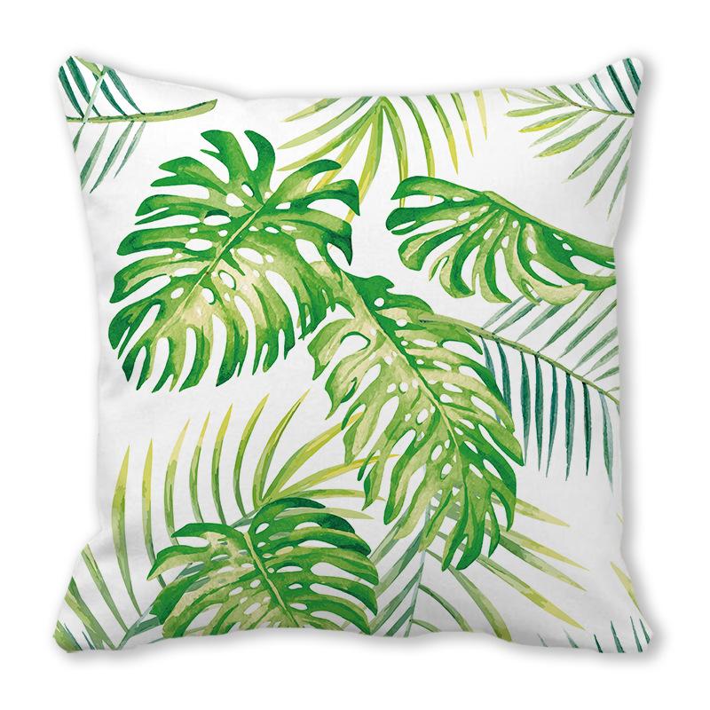 Watercolor tropical green leaf banana leaf Digital printing short plush pillow covers for sofa office cushion cover home goods