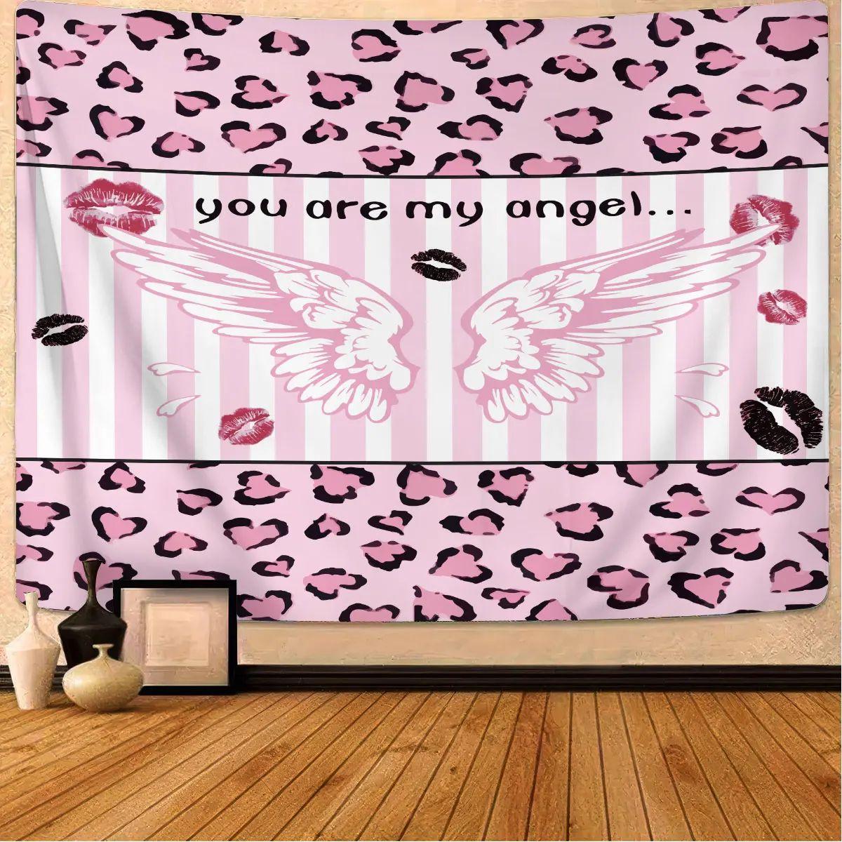 Pink leopard tapestry with wings print 75x100