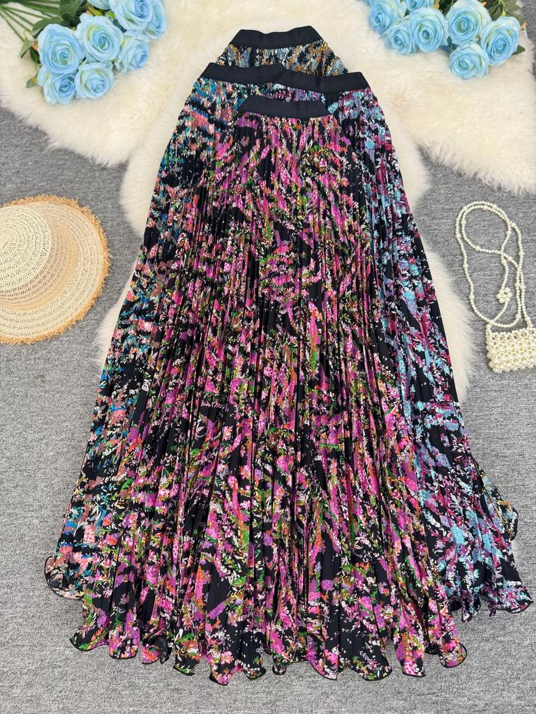 European South African Fashion Pleated Midi A-line Skirt with Big Hem – Versatile Holiday Women's Wear