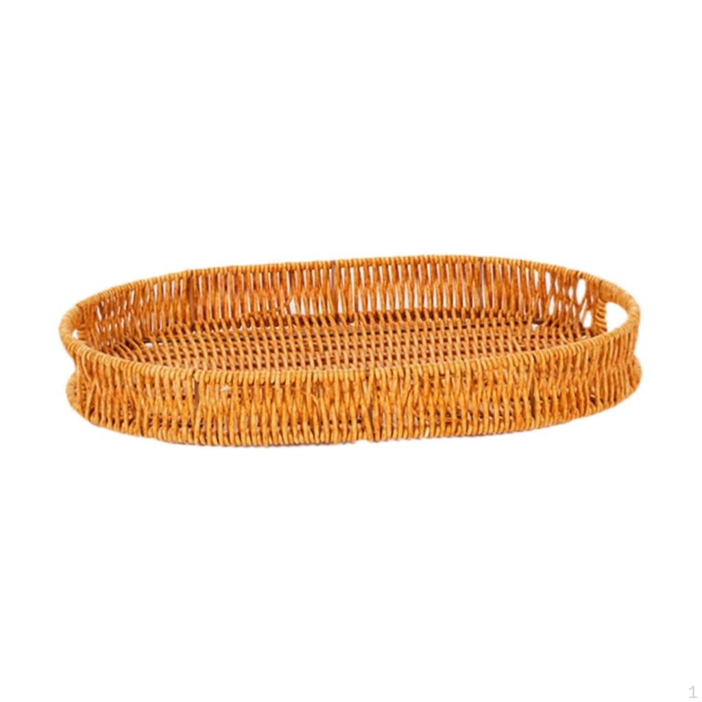 Imitation Rattan Bread Basket Serving Oval Decorative Snack Holder Fruit Bowl for