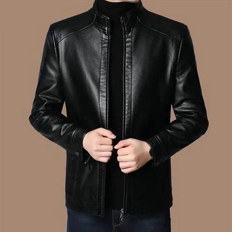 2024 Men's Winter PU Leather Jacket - Slim Fit for Middle-Aged and Elderly