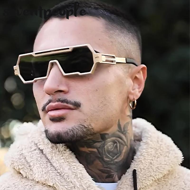 Steampunk Sunglasses Men  New Fashion Square Sun Glasses For Male Metal One-Piece Punk Sunglass Trendy Rectangular shades