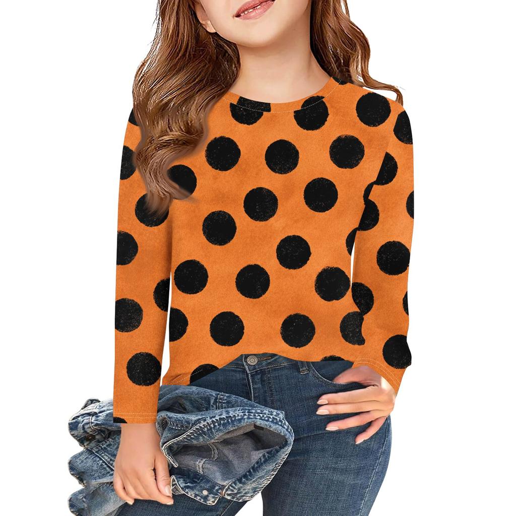 Girls Long Sleeve T Shirts Kids Fall Tops Crewneck Halloween Printed Basic Tees 3-9Y
