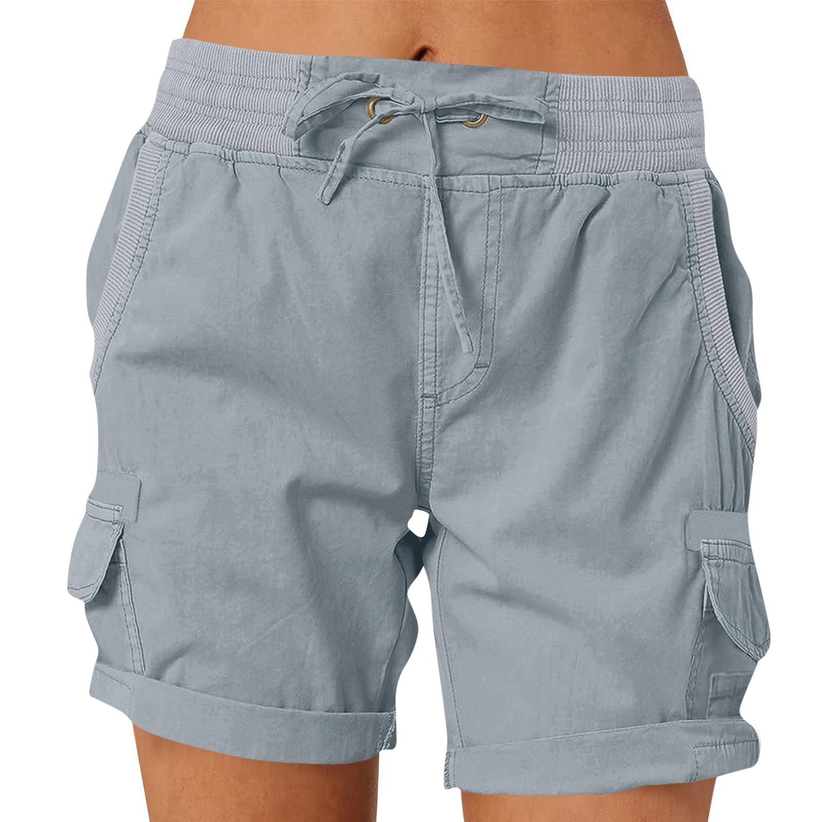 

Women s Solid Color Fashionable Pocket Drawstring Casual Workwear Pants Loose Elastic Waist Shorts L