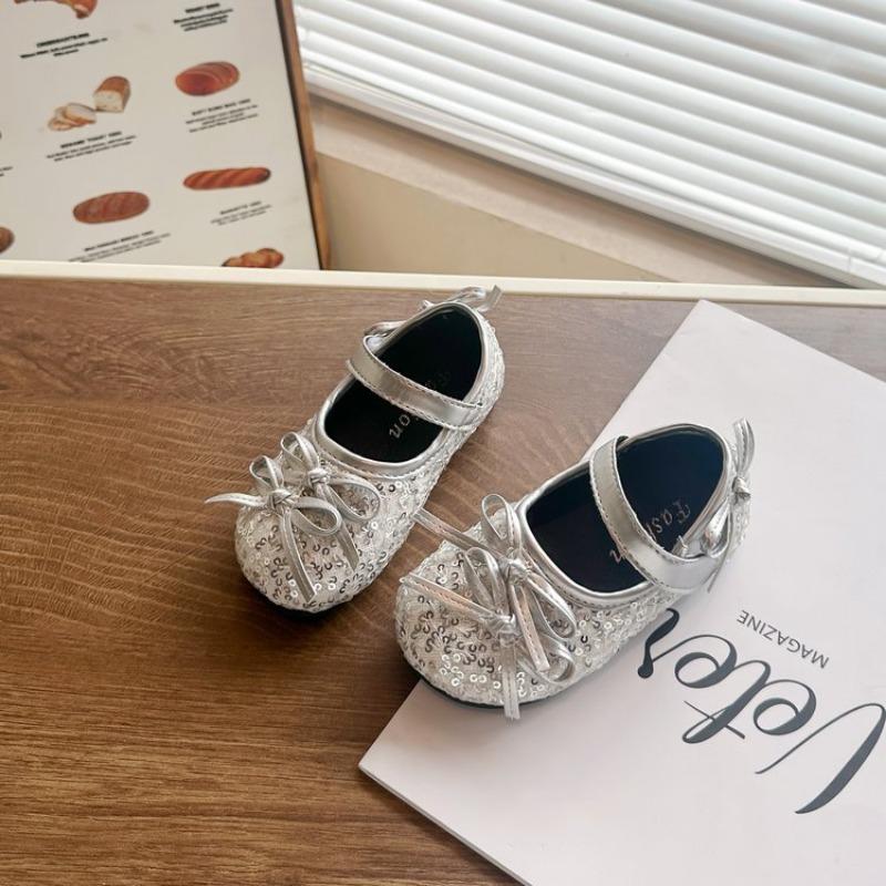 Girls' Bowknot Princess Shoes Baby Girl's Sequined Small Leather Shoes Soft Sole Non-slip Shoes