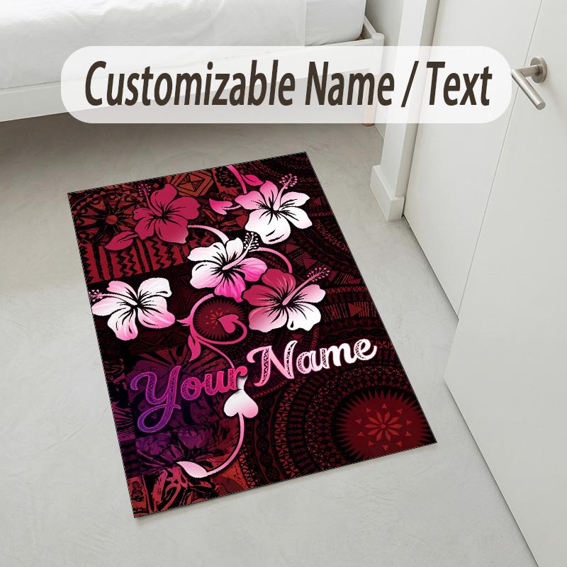 Floral Garden Theme Crystal Velvet Rug Personalized Custom Name Text Soft Floor Mat Home Decor