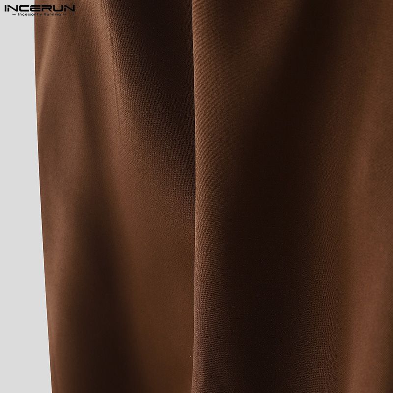 INCERUN Men High Wrap Waist Patchwork Zip-up Casual Loose Long Wide Legs Pants Trousers