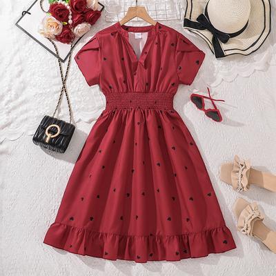 Girls' Casual Dress Summer Children's Fashion Petal-shaped Sleeve Heart-shaped Dress