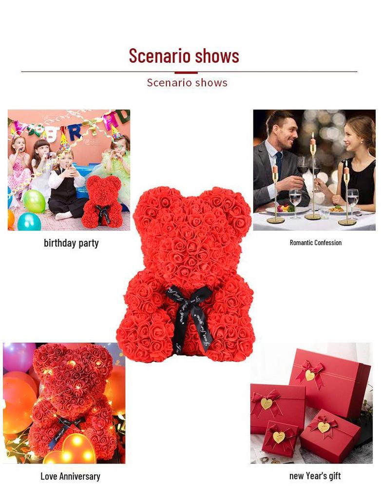 25cm Everlasting Rose Bear Bouquet - Valentine's Day Gift