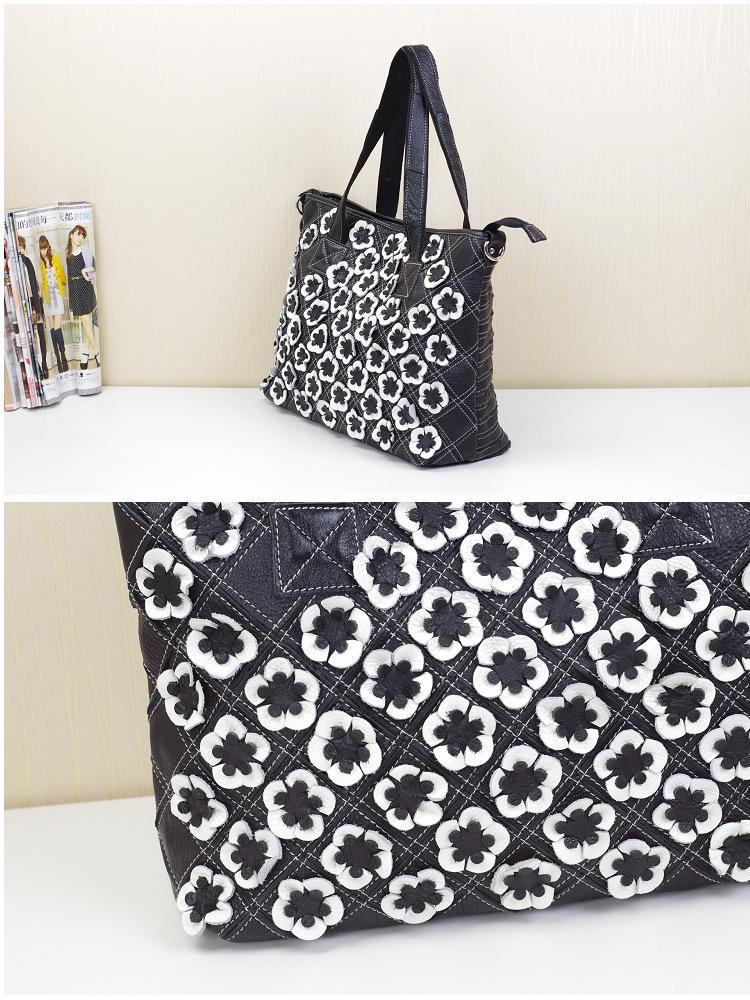 New Genuine Leather Ethnic Style Color Block Shoulder Tote Bag for Women