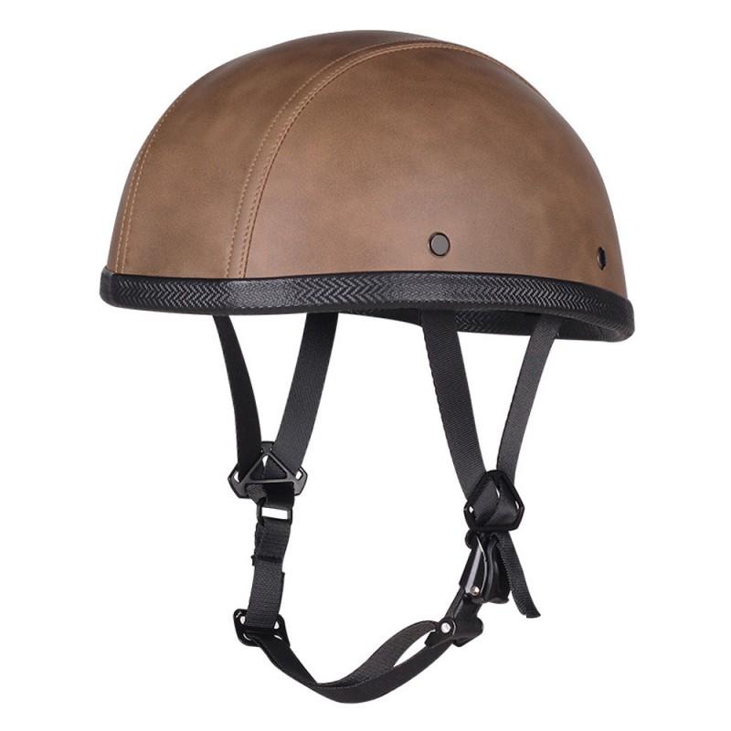 Vintage-Style Leather Half Helmet Adults Motorcycle Scooter Riding DOT Certified All Season Universal Fit