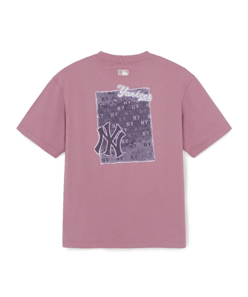 Emelbi Vintage Denim-Like Monotive Oversized Short Sleeve T-Shirt Ny (Pink)