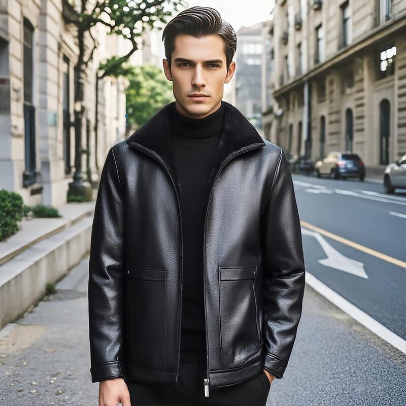 Futing Men's Genuine Goat Leather Jacket with Fur Lining