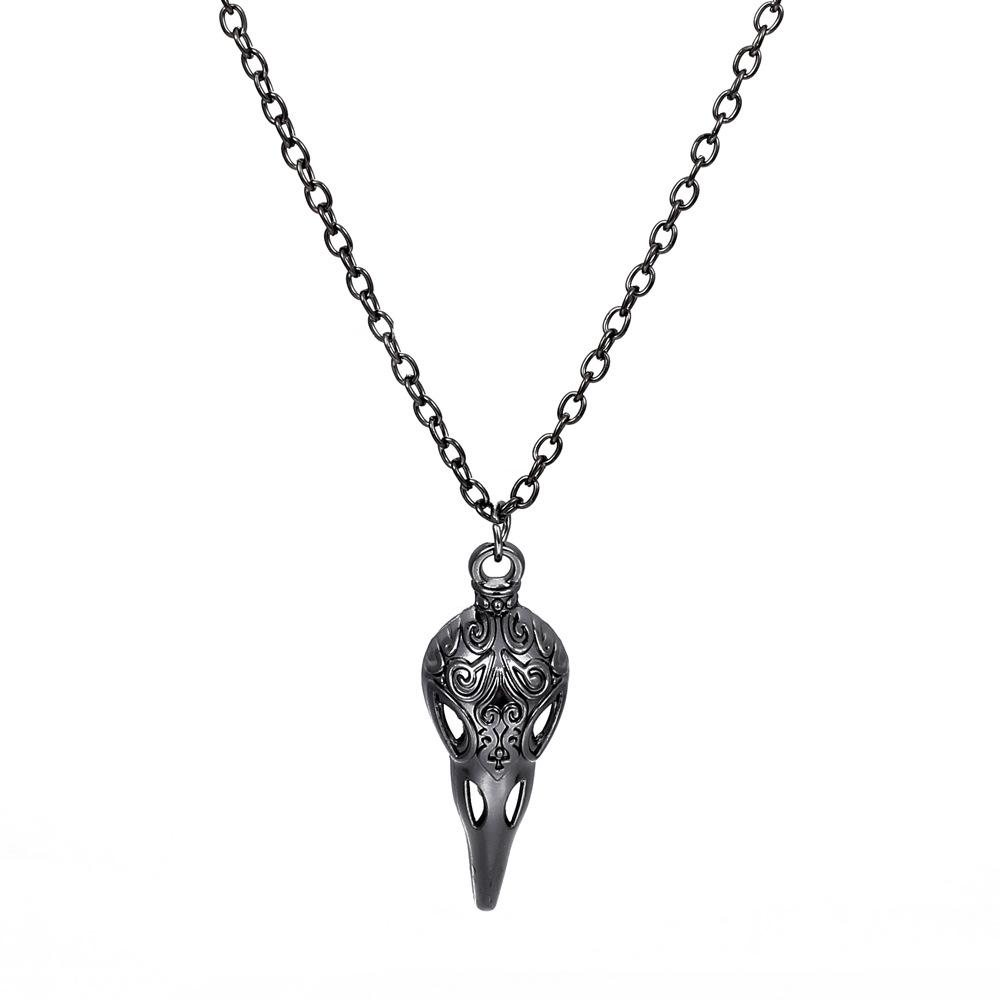 Vintage Gothic Raven Skull Pendant Necklace for Men Women Retro Dark Style Statement Necklaces Punk Hip Hop Jewelry