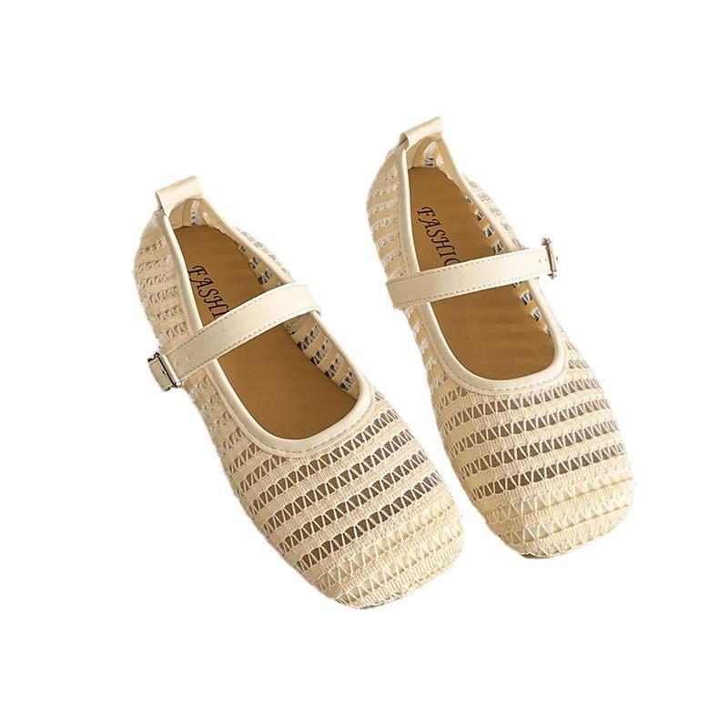 Letní nové sandály se čtvercovou špičkou, s mělkým výkrojem, s měkkou podrážkou, s nápisem, na ploché podrážce, prodyšné, síťované, ležérní boty Mary Jane pro ženy