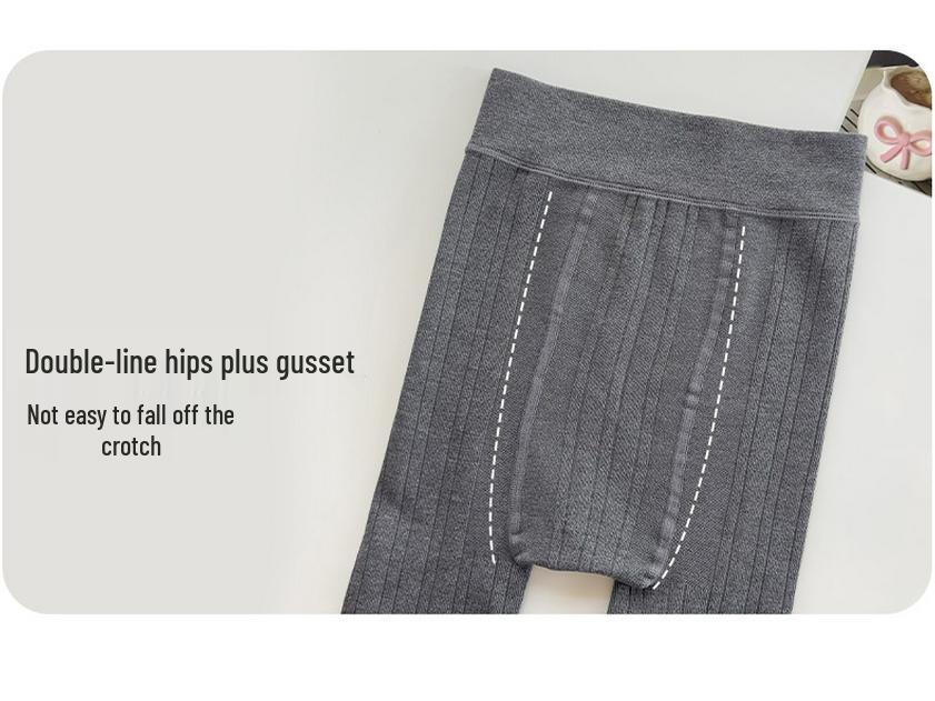 Girls' Brushed Cotton Leggings with Bow & Lace Trim - Autumn/Winter Fleece, Nine-Point Length