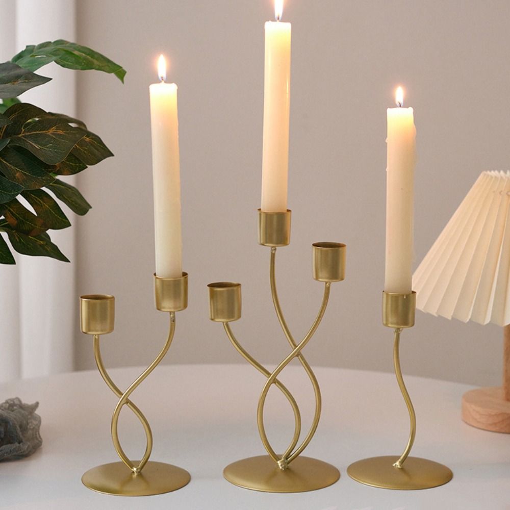 2/3 Heads Candle Holder Romantic Iron Candles Stand Minimalist Long Candle Candlestick  Party