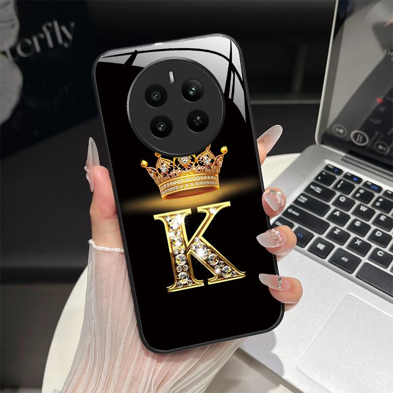 For Realme 12 4G Case Fashion Letters Hard Tempered Glass Back Covers For Oppo Realme12 Realme 12 RMX3871 Shockproof Phone Shell