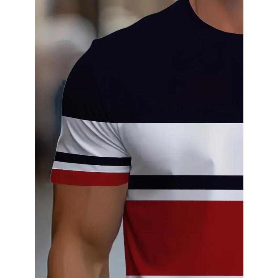 Men Bird Striped T Shirt Short Sleeve O-Neck TShirt Vintage Sport Casual Large Size T-Shirts Men’s