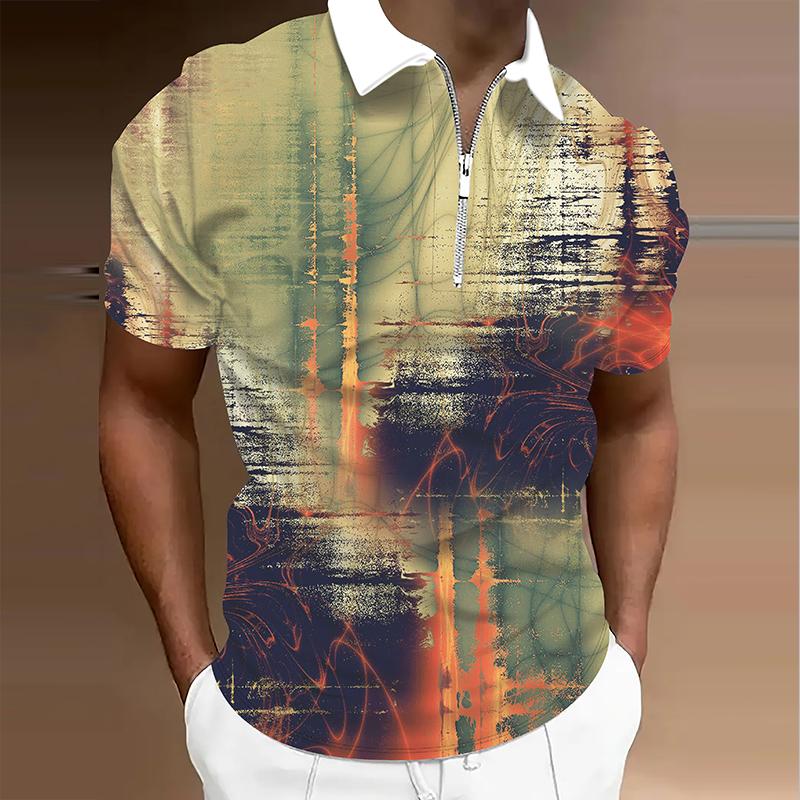 

Мужская рубашка поло повседневная на молнии с коротким рукавом модная повседневная на молнии летняя весенняя рубашка стандартного кроя с 3D-принтом 4XL жёлтый