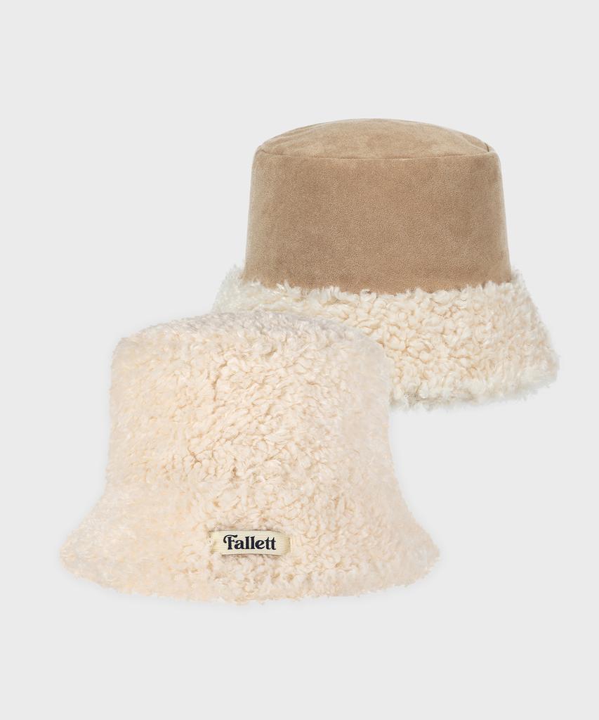 FALLETT Reversible Shearling Bucket Hat Beige