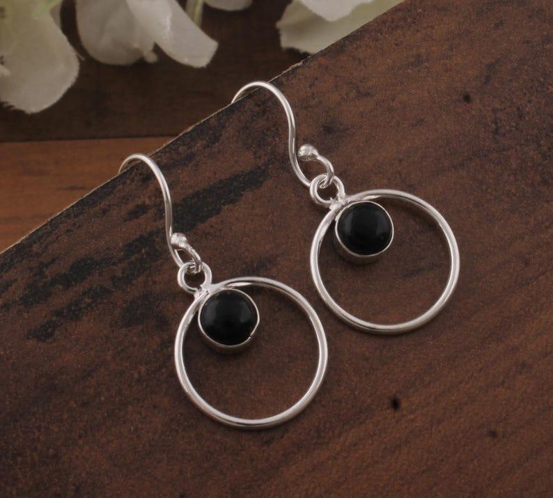 

Solid 925 Sterling Silver Black Onyx Gemstone Handmade Drop Dangle Earring Grandma Gifts Minimalist Earrings