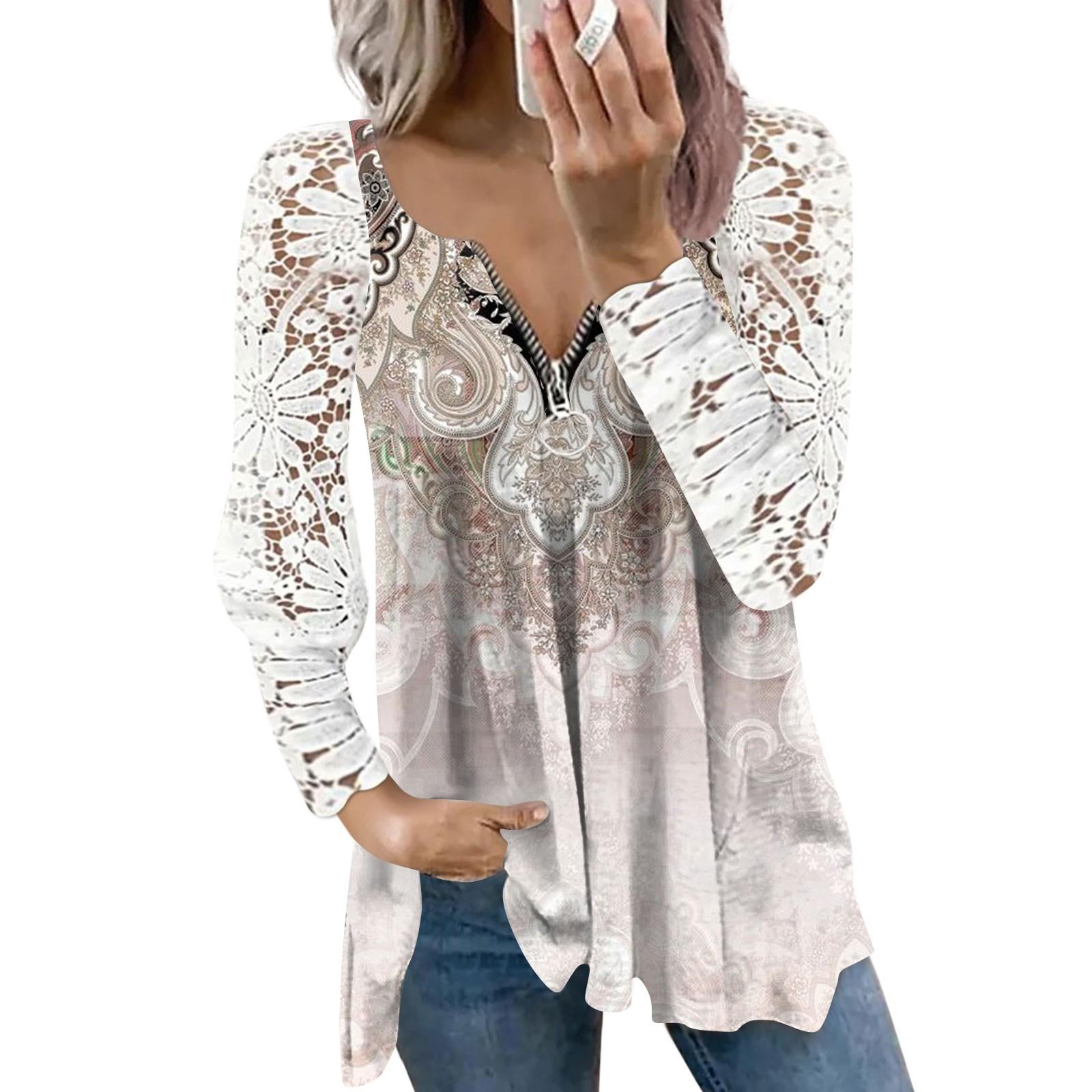 

(SU)Женская футболка с принтом и кружевными рукавами, топ с принтом