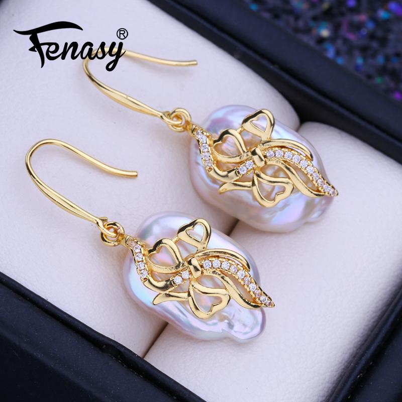 Natural Freshwater Big Baroque Pearl Earrings For Women Gold Color Fashion Party Wedding Jewelry Birthday Gift