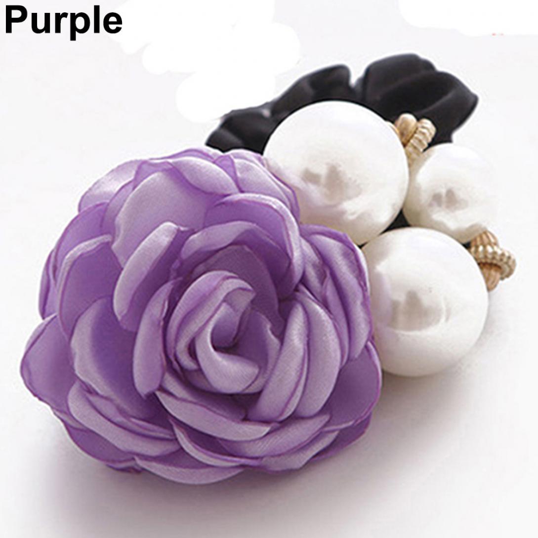 

Резинка для волос с розой и искусственным жемчугом/1шт фиолетовый