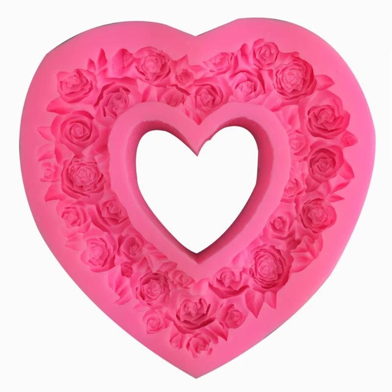 Große Rose Herz Kranz Silikon Lebensmittel gute Form Große herzförmige Rose Silikon Form Kuchen Dekorieren Werkzeuge Seife Kuchen Form